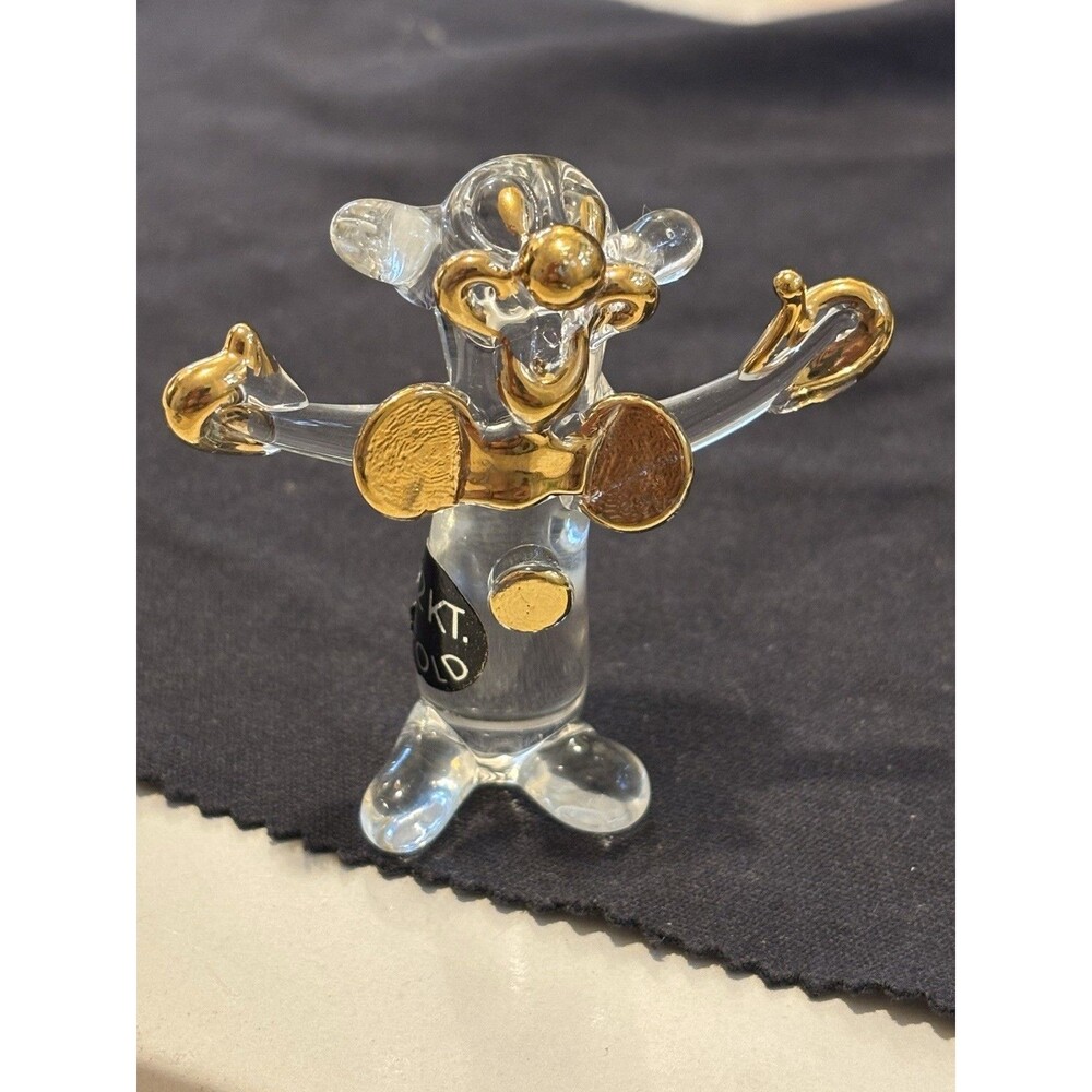 Vintage Early Mickey Mouse Lead Crystal Figurine 22Kt Gold Unsigned
